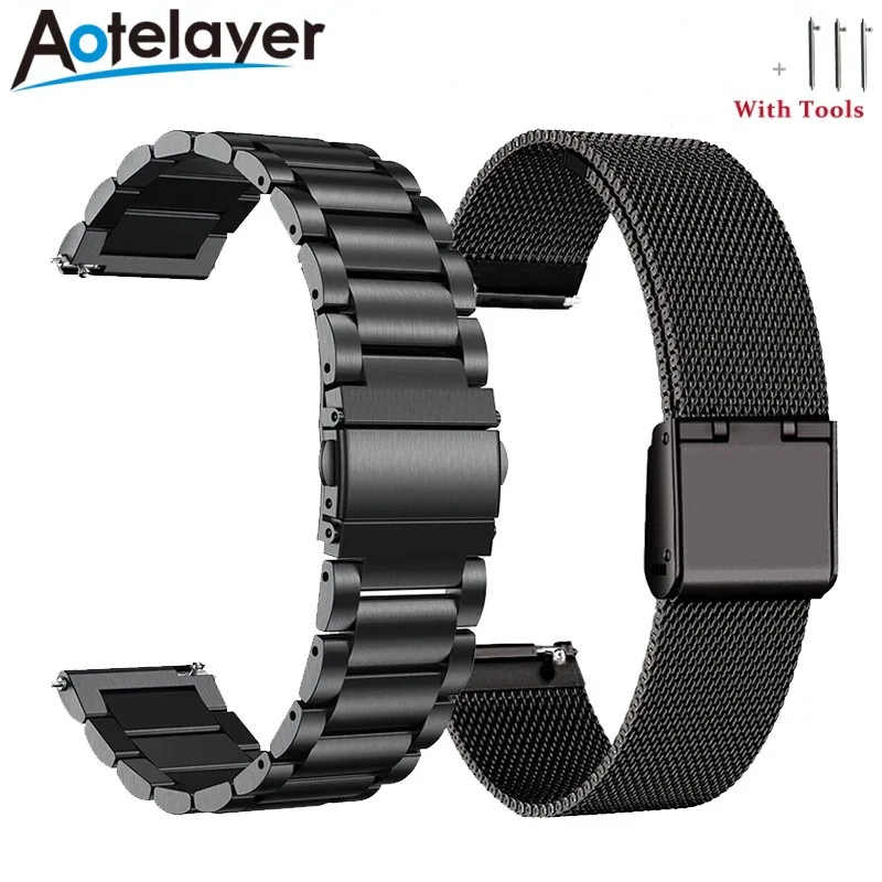 18mm 20mm 22mm 24mm Width Quick Release Full Stainless Steel Watchband Wristwatch Universal Flat Head Watch Strap Accessories