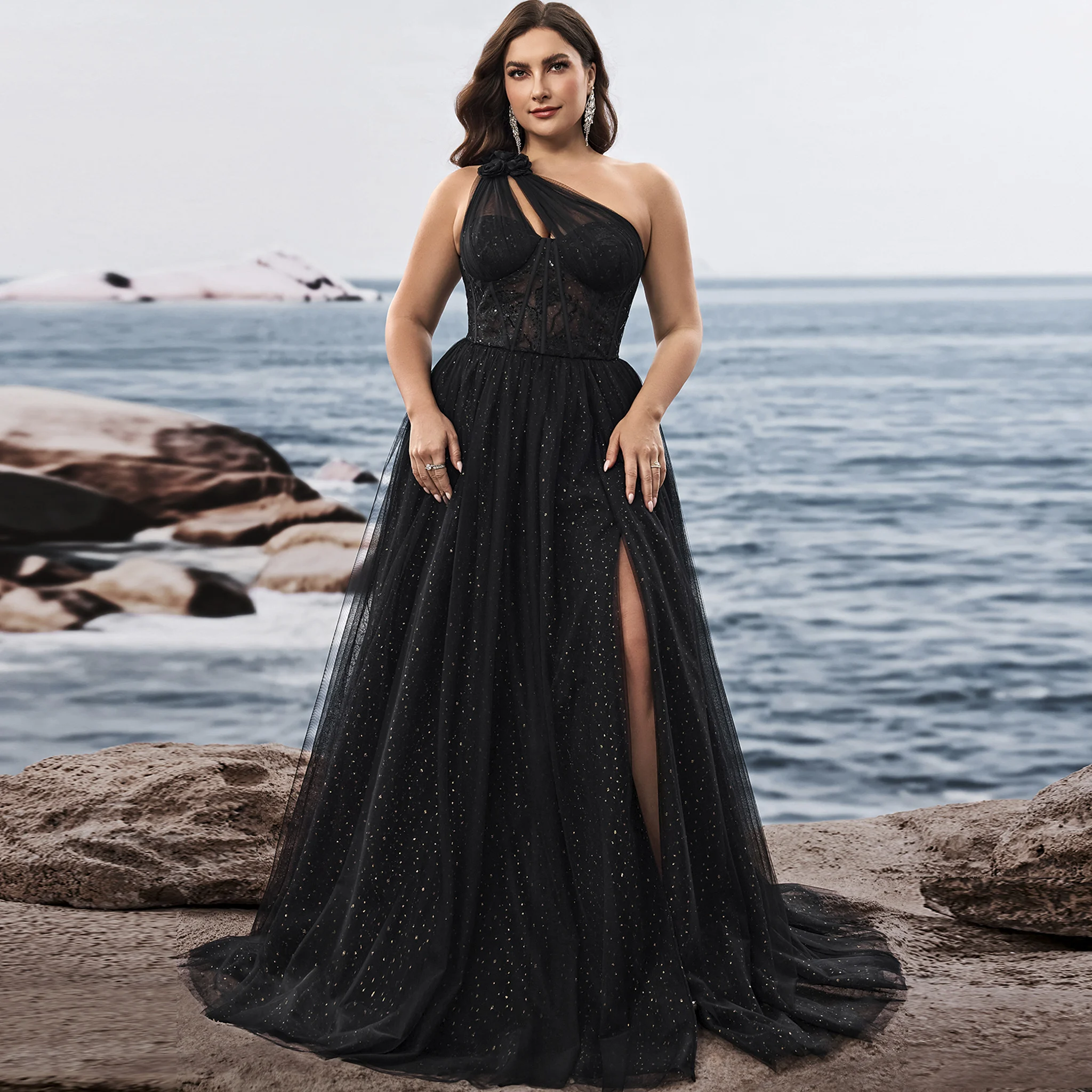 

Rosymae plus Size One Shoulder Slash Neck Evening Gown Chic Slit Graduation Party Dress Women 2026 Wedding Reception
