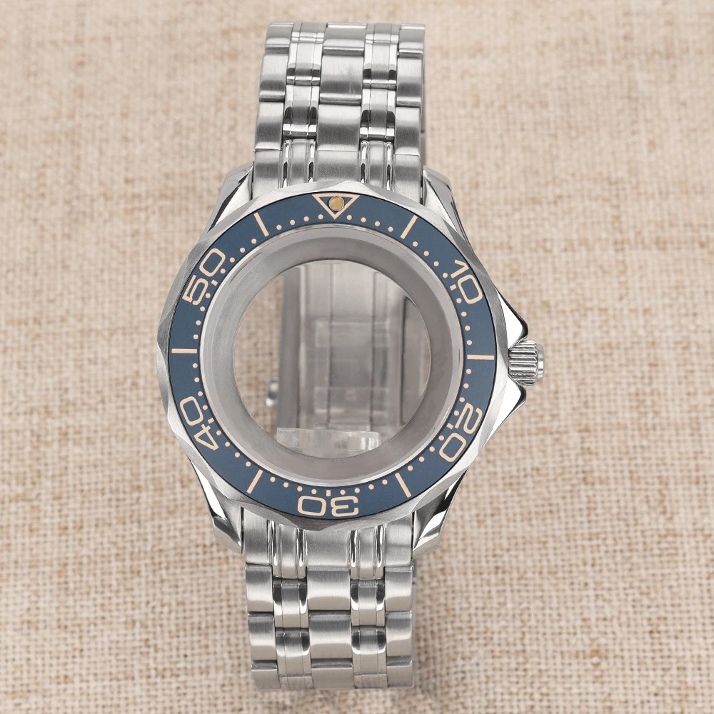 41mm Luxury Watch Case And Steel Bracelet Sapphire Glass For NH35 NH36 NH38 NH34 Movement For Seahorse 300 Watch Assemble Parts