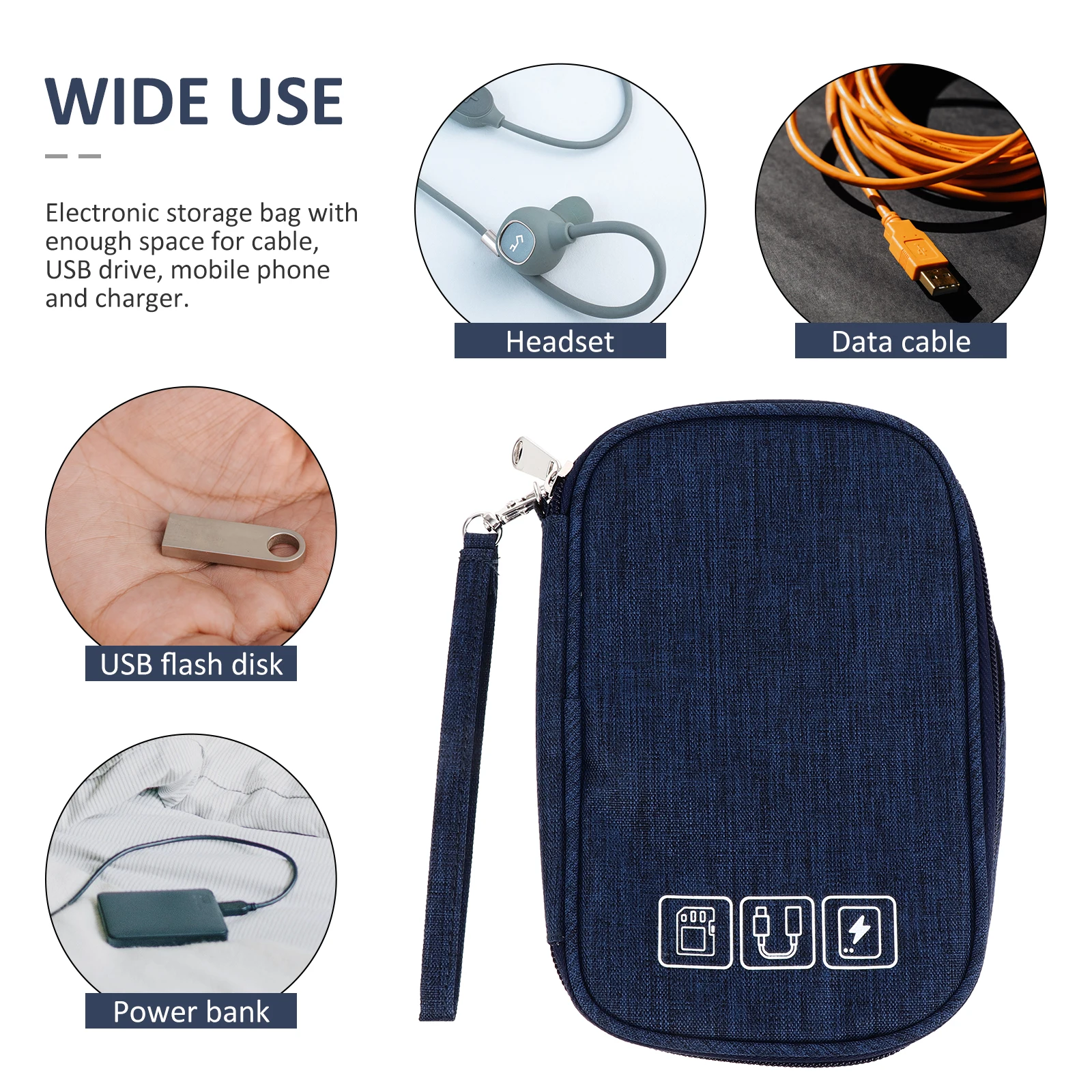 

300D Cationic Data Cable Storage Bag Waterproof Shockproof Pouch Multipurpose Portable Earphone Organizer Mesh Pocket