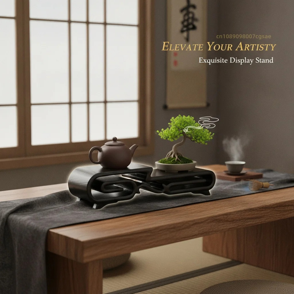Miniature Ebony Tea Sets Pedestal Bonsai Plant Decor Shelf Vase Figurines Display Stand Flower Pot Sorting Table Plant Scaffold