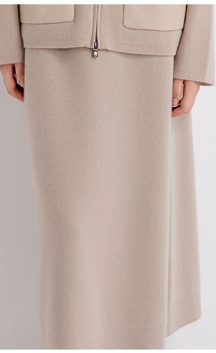 TY862151 Damen-Woll-Kaschmir-Mischung Midirock mit elastischem Bund, A-Linien-Strickrock, weicher Strick, entspannte Passform, LP Quiet Luxury Herbst – Detail 4