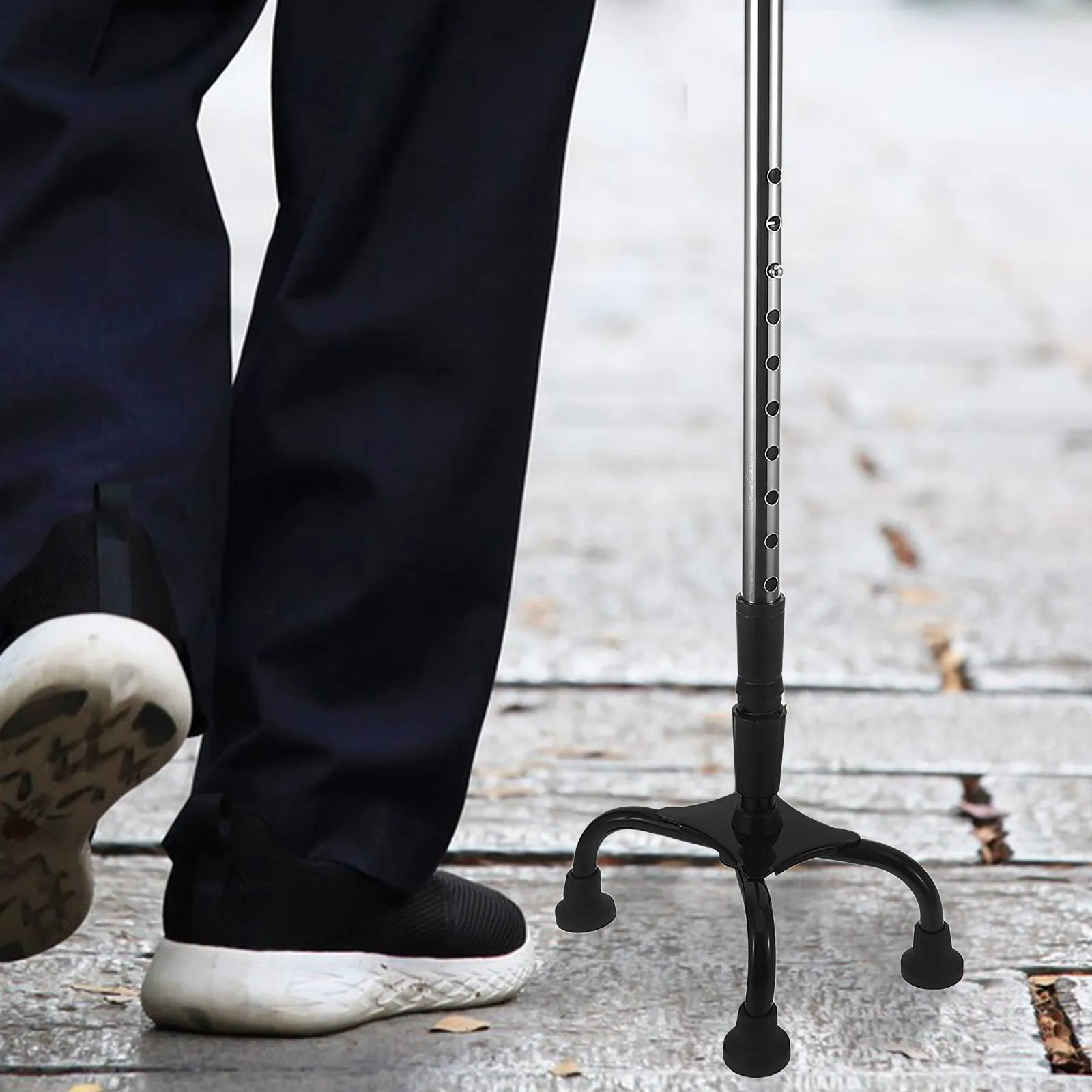 

Foldable Adjustable Stainless Steel Walking Stick Lightweight Portable Cane Pronged Support Base for Elderly Disabled Travel