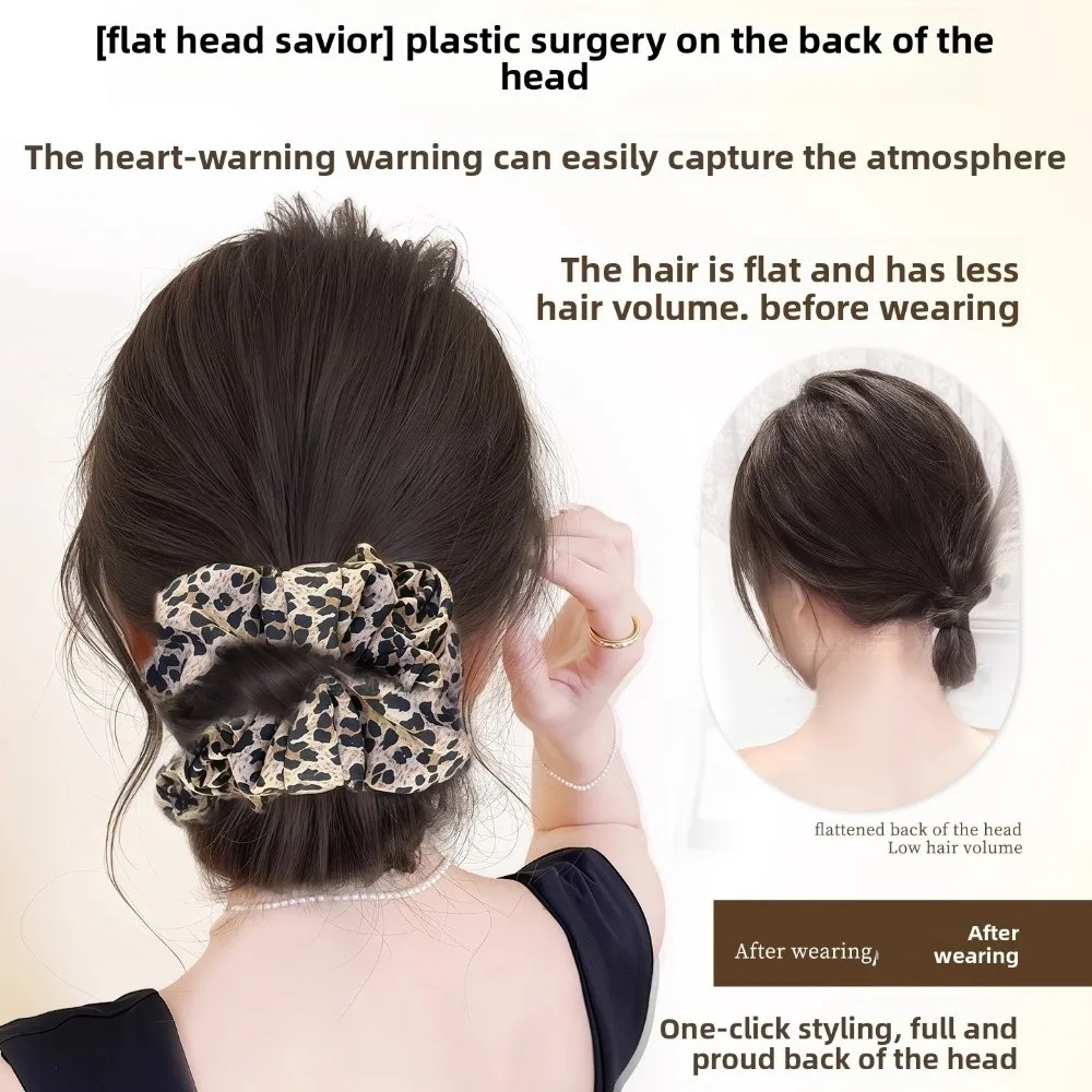 

New Synthetic Hair Bun Claw Clip with Hair Tie Brown Wig Hair Clip Fluffy Leopard Print Bun Head Wig Hair Accessories