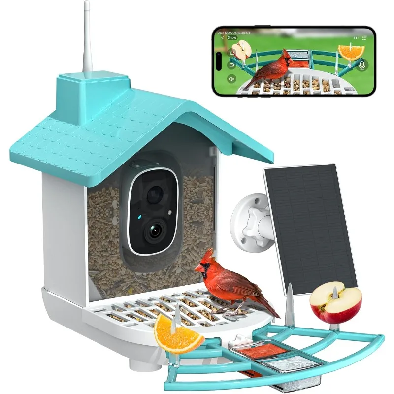 Feeders for Outdoors with Solar Panel, Bird Feeder Camera with AI Bird Identification, Squirrel Proof