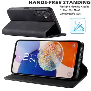 Kožené pouzdro pro Samsung Galaxy A15 5G, robustní, s výklopným krytem, sloty pro karty, magnetická peněženka, kryt na telefon, černá 8 nejlepší prodej Flipový kryt pro Samsung A15 - №5