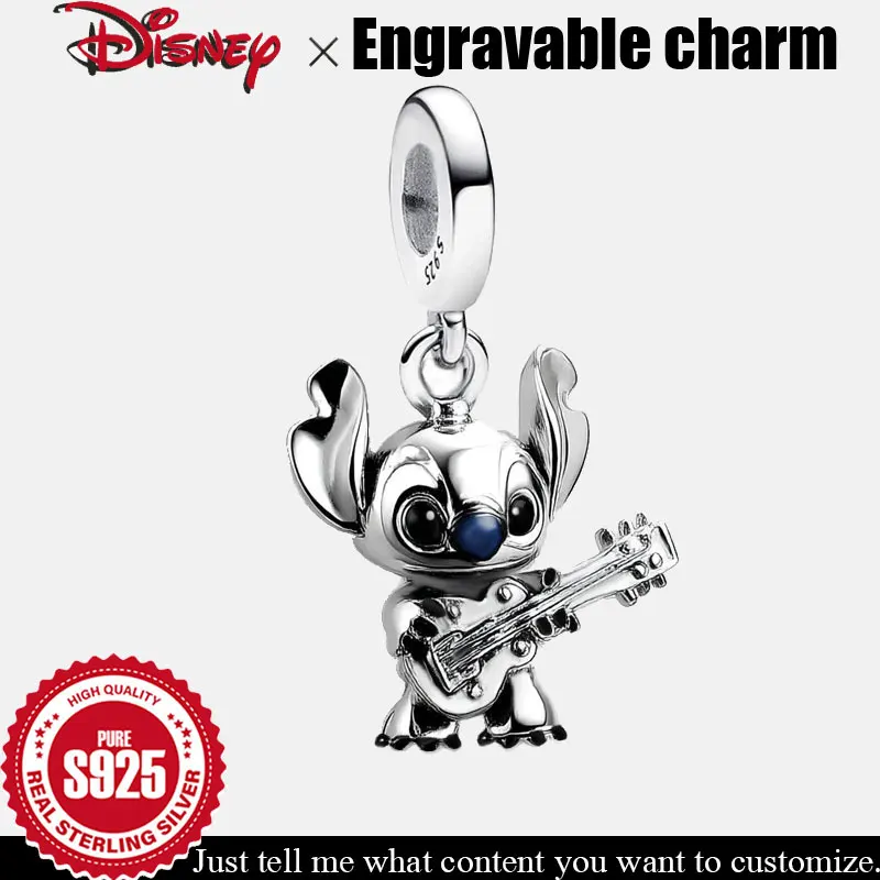 

Customizable engraved pendant 925 Sterling Silver Dangle Charm Stitch play the guitar Bead for DIY Bracelet Fine Jewellery