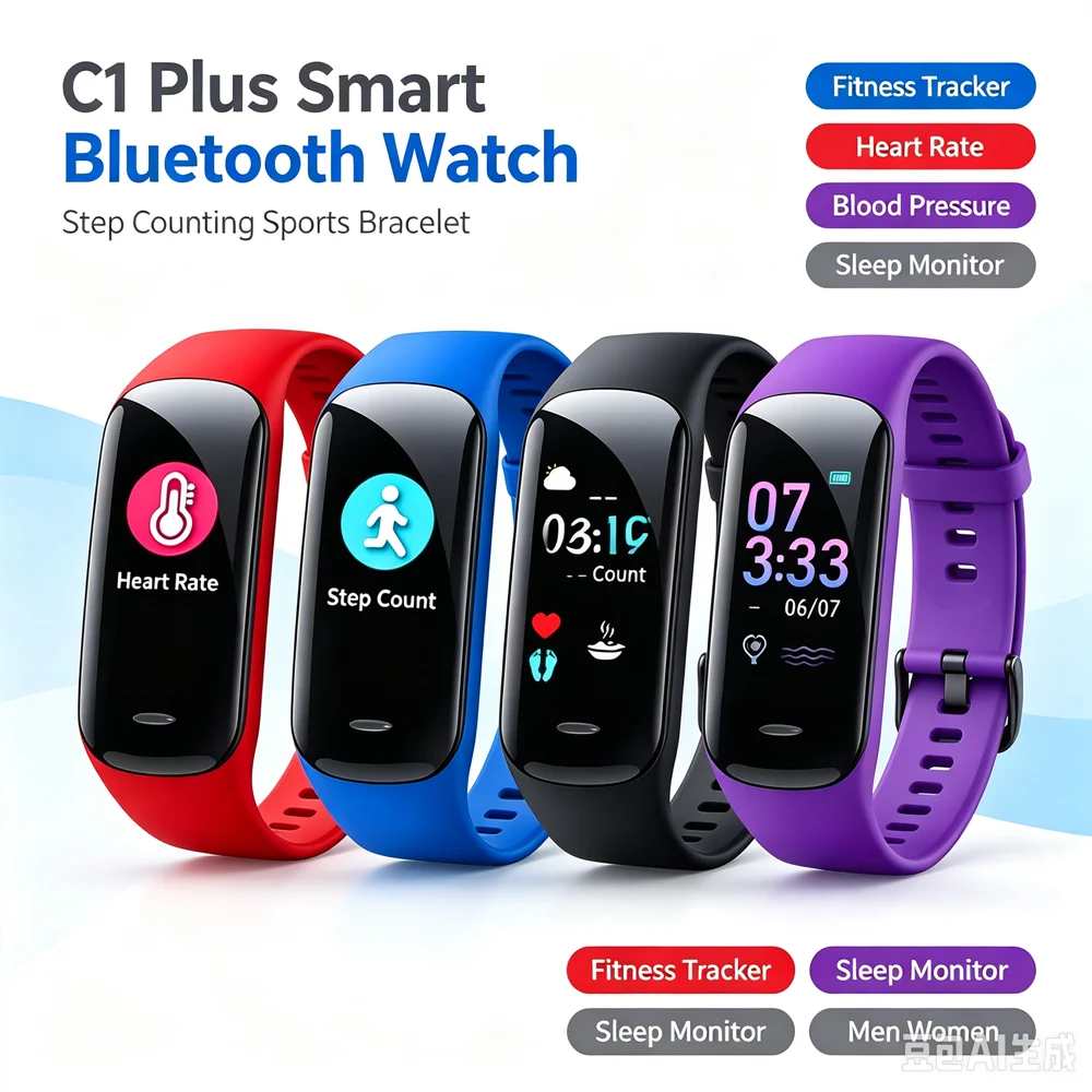 Smart Bluetooth Watch for Fitness Tracker Heart Rate Blood Pressure Sleep Men Women for C1 Plus Step Counting Sports Bracelet