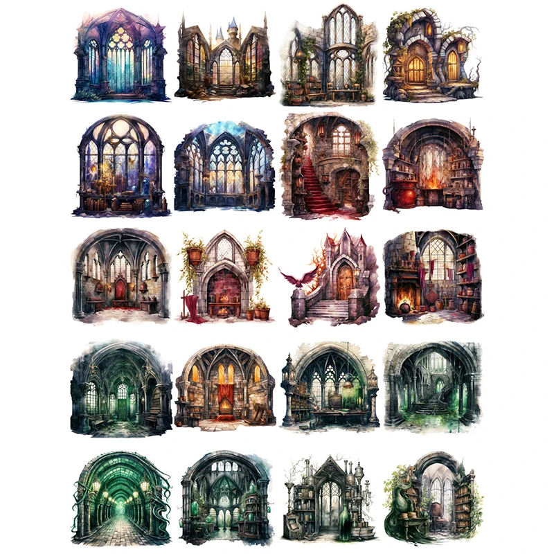 20Pcs/Pack Vintage Castle Sticker DIY Craft Scrapbooking Album Junk Journal Decorative Stickers