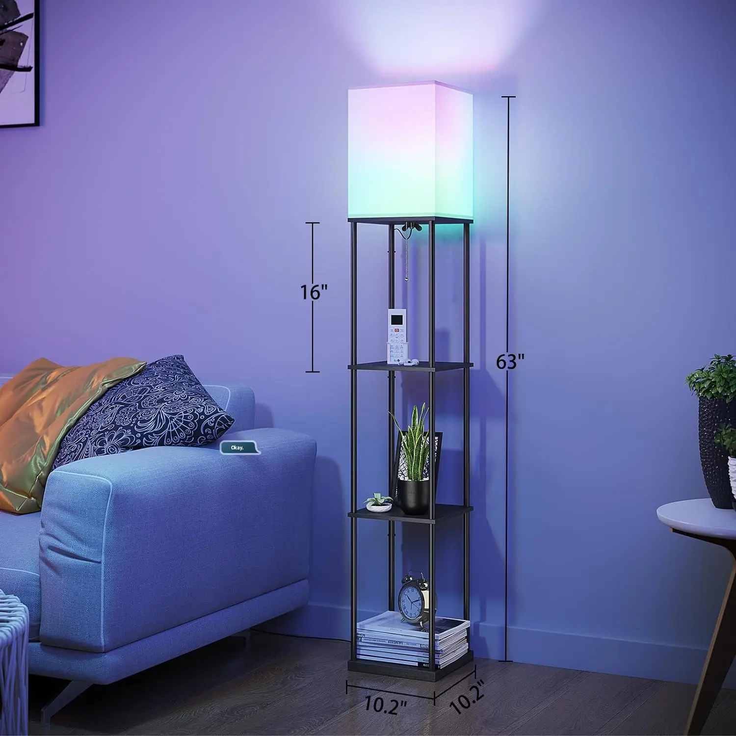 

LED Floor Lamp with Shelves Floor Lamp with bulb, Storage Display Wood Column Tall Standing Lamp for Living Room, Bedroom