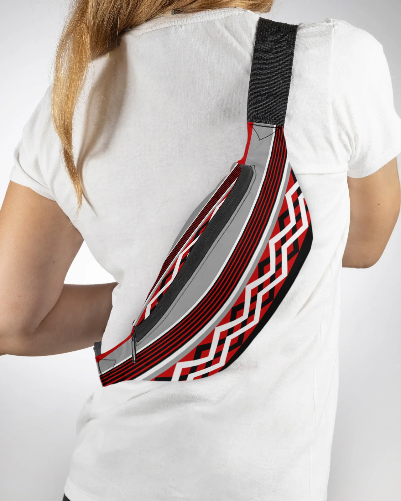 

Red Black Grey Stripes Geometric Men Women Waist Bag Fanny Pack Purse Phone Belt Bag Wallet Pouch Waterproof Banana Hip Bags