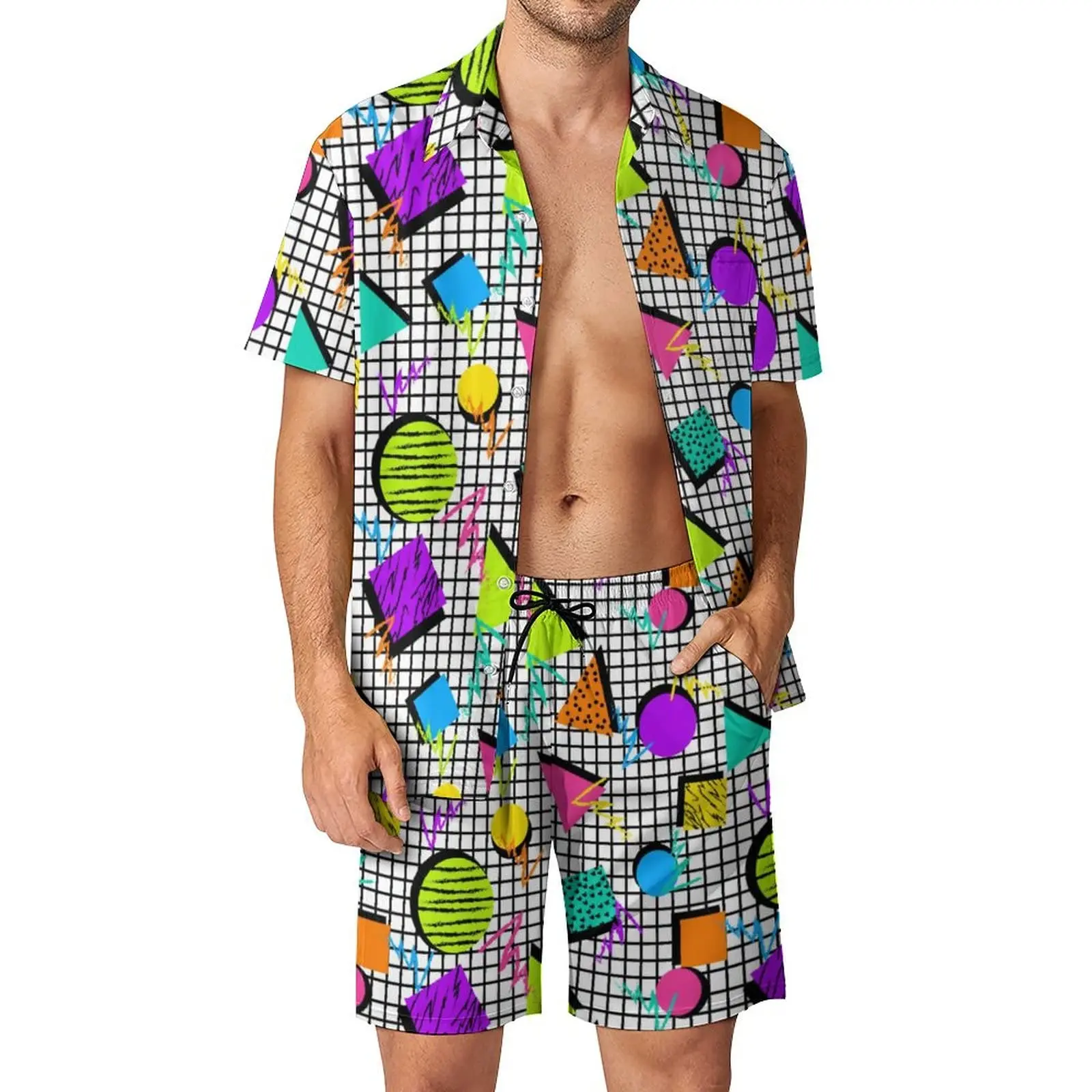Summer Irregular Geometric 3D Print Men Shirt Sets Fashion Short Sleeve Shirt Beach Shorts Streetwear Hawaiian Suits Clothes - view 3