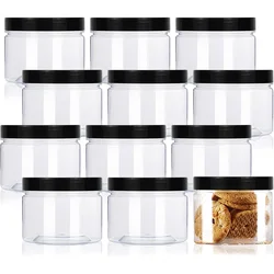 12 Pcs 8oz Plastic Jars,Clear Plastic Slime Containers Plastic Round Storage Jars Container for Kitchen,Home,Crafts Storage