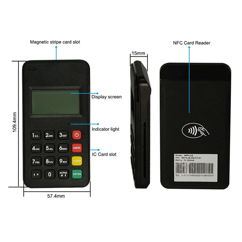 BT Mpos Chip Card Reader With USB Type-C For MSR MSR/IC Contact/RFID Machine M6 PLUS