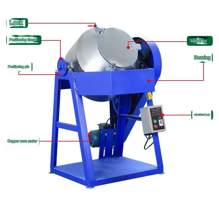 50kg Roller Blender Raw Material Plastic  All-Round Drum  lastic Pellet  Double Cone Mixer