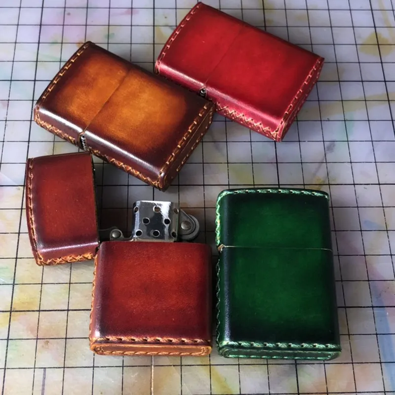 Hand-stitched Cowhide Leather Durable Protective Sleeve Simple Case Lighter Holster Cover for Zipp Lighter Cover
