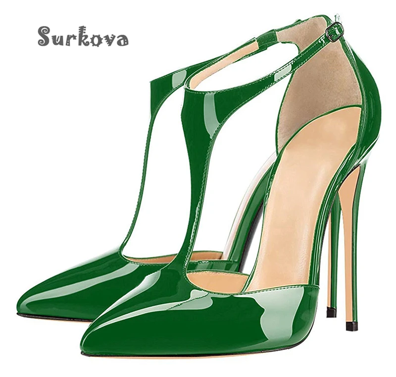 

Golden Roman T-Strap Sandals Women's Pointed Toe Thin High Heel Shoes Fashion Sexy Ladies Leopard Print Solid Metal Buckle Pumps