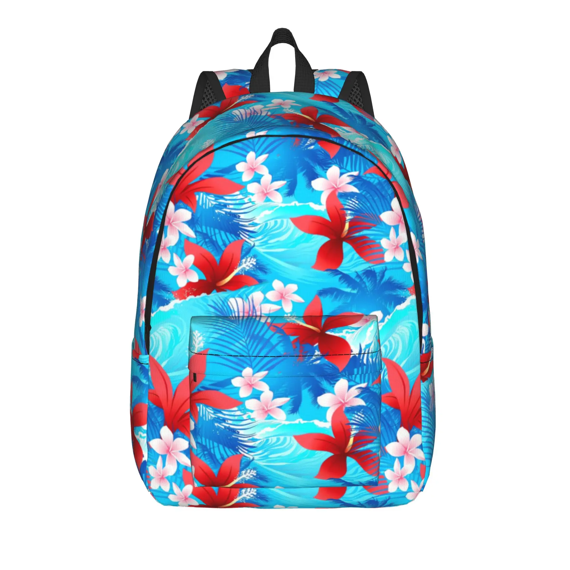 Red Hibiscus Amp Wave    Backpack  Youth Polyester Cycling Backpacks Big Fun School Bags Rucksack