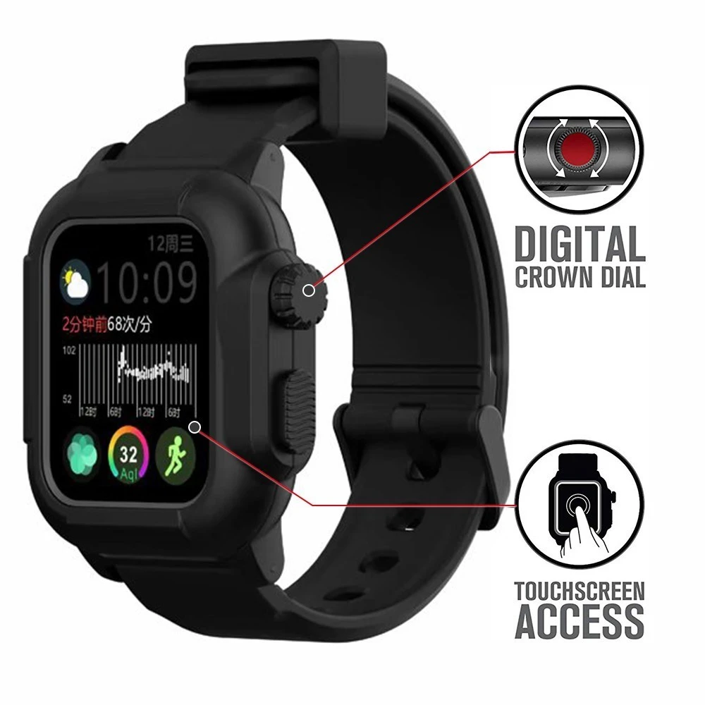 IP68 Waterproof case with Strap For Apple Watch Series 6 se 5 4 44mm 40mm iWatch Series 1 2 3 42mm smart ring