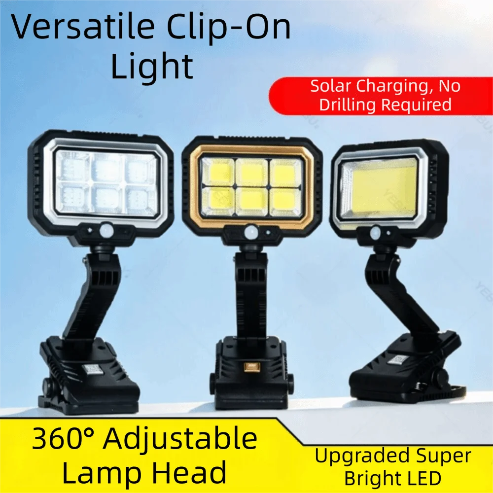 

360° Rotatable Solar Clip Lamp Portable Foldable Solar Street Light Human Body Sensor Rainproof Outdoor Light Courtyard Light