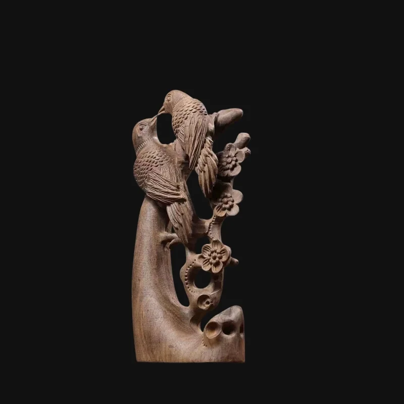 Hand-Carved Premium Agarwood Magpie Bird Statue - 7.9