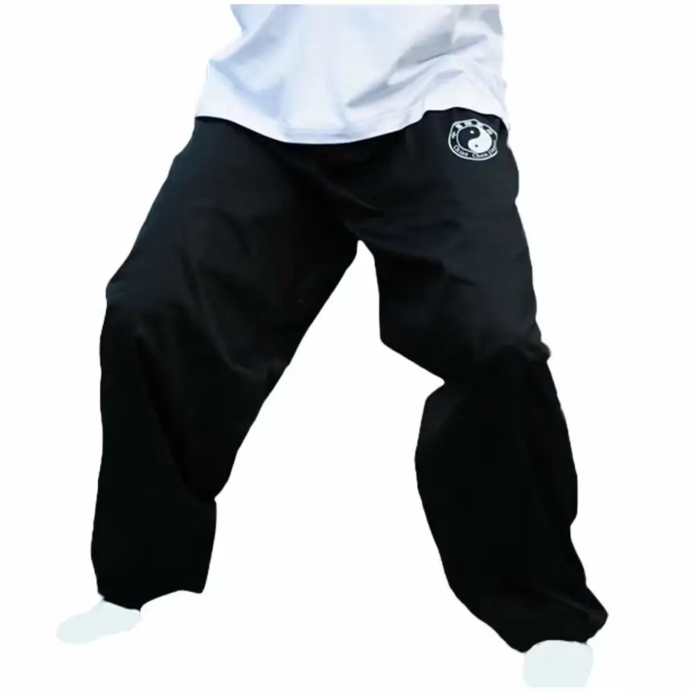 LATERONON-pantalones de linterna de Taichi, uniformes de práctica de Tai chi, ropa negra de algodón, práctica de artes marciales