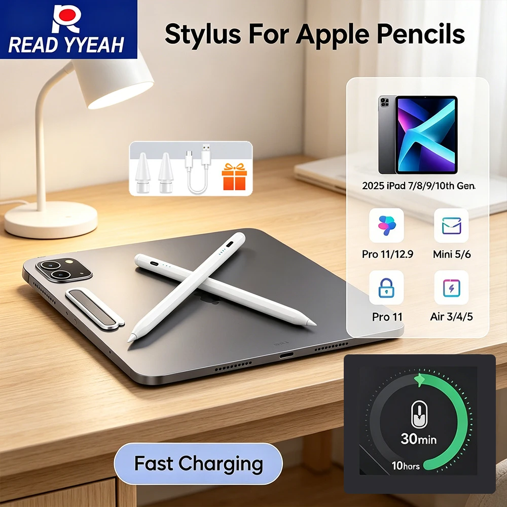 For iPad Pencil 2025 Stylus Pen for Air Pro M3 with Palm Rejection and Tilt Sensitivity for iPad Pro 11 7/8/9/10/11th Mini 5 6 7