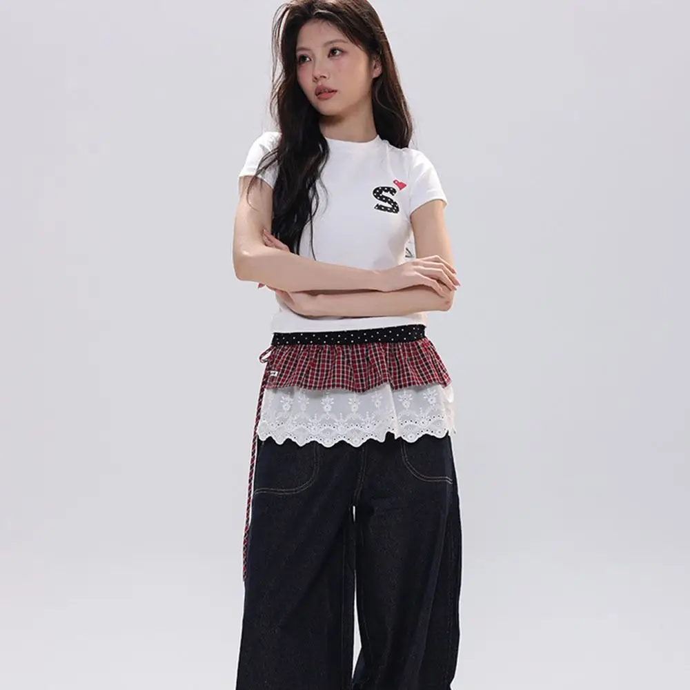 

Модная двухслойная юбка с кружевной отделкой и клетчатым узором в стиле JK, уличная одежда Y2K, юбка-обертка в стиле Харадзюку, юбка с эффектом драпировки, подарки