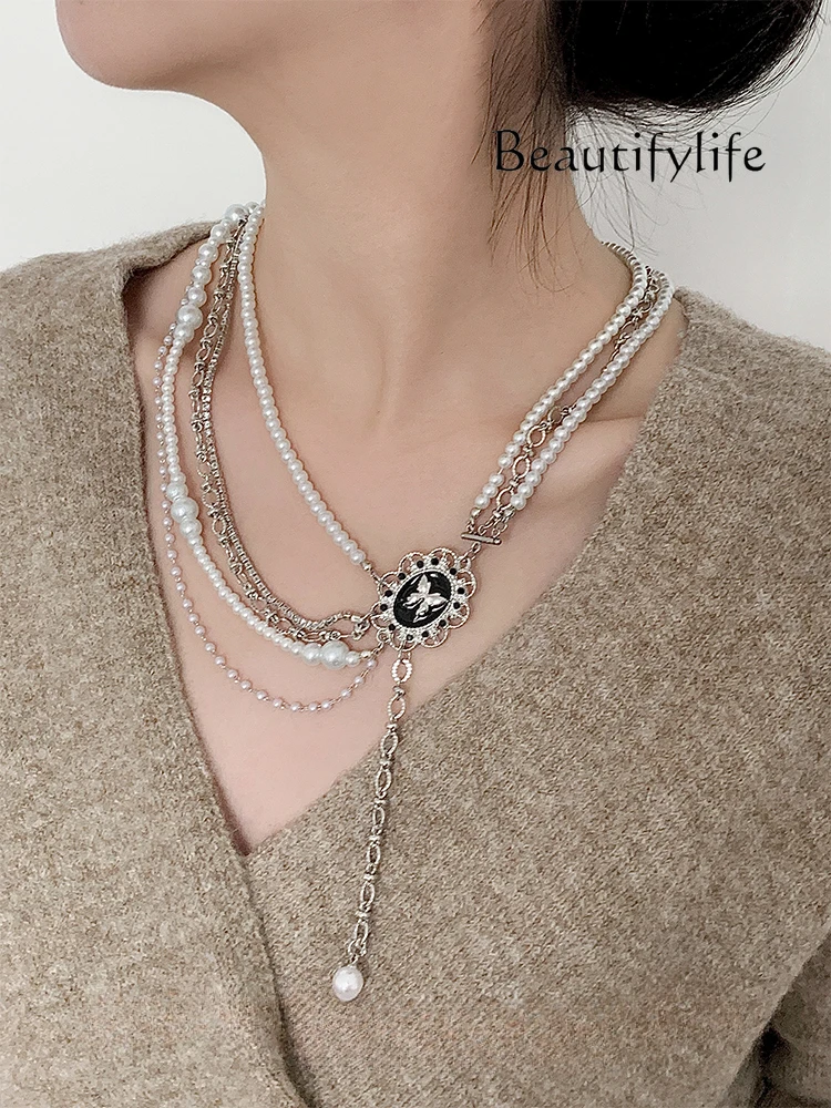 

Temperament multi-layer pearl necklace women's light luxury high-end sweater chain niche design collarbone chain