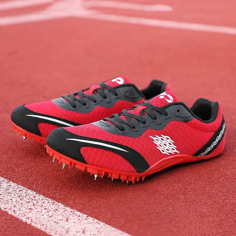 

Unisex Red Track Spikes Shoes Men Professional 8 Nail Running Shoes Women Mesh Breathable Nails Sneakers Athletics Man Trainers