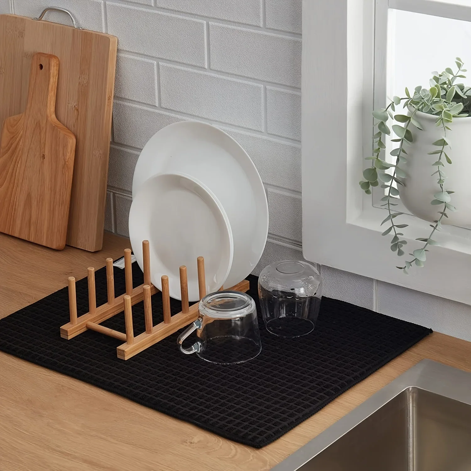 1pc Polyester Dish Drying Mats for Kitchen Counter Absorbent Reversible Drying Mats Pad Microfiber Kitchen Countertop Protector