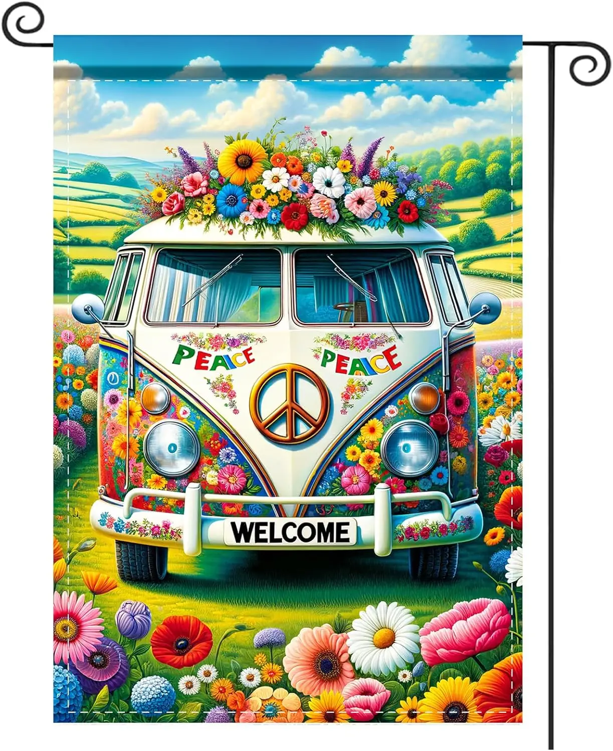 Nuxovilar Welcome Garden Flag Spring Garden Flag 12x18IN Retro Van Peace Welcome Yard Porch House Double - Side For Home Out uui