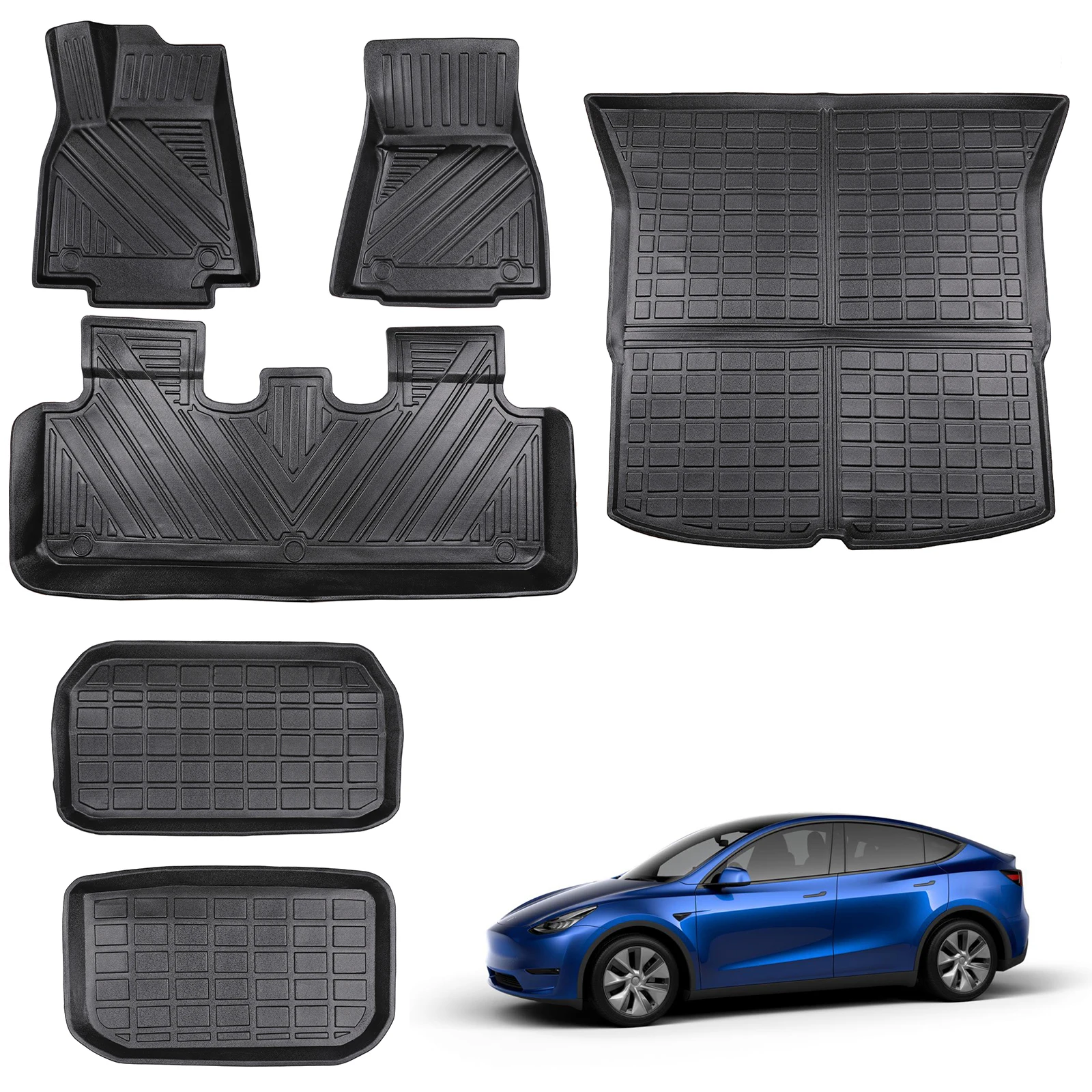 

Floor Mats,Front and Rear Trunk mats Full Set Fit for 5-Seat Tesla Model Y 2021,Waterproof Interior Accessories Set