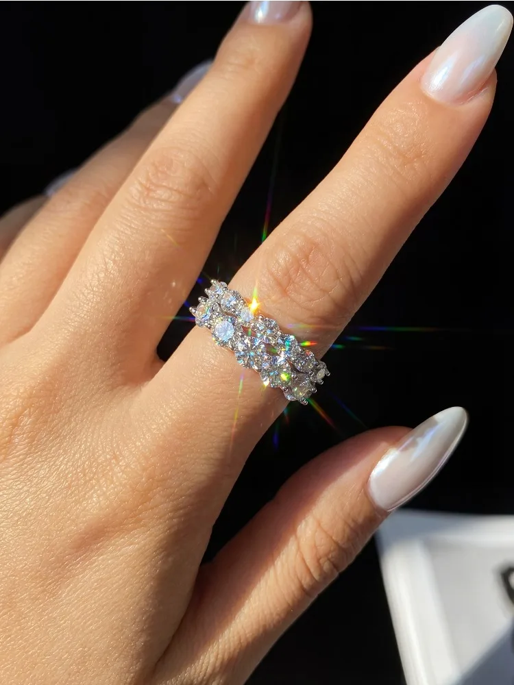Real Shiny Moissanite Ring 925 Sterling Silver Diamond Eternity Band Engagement Wedding Rings for Women Luxury Quality Jewelry view 3