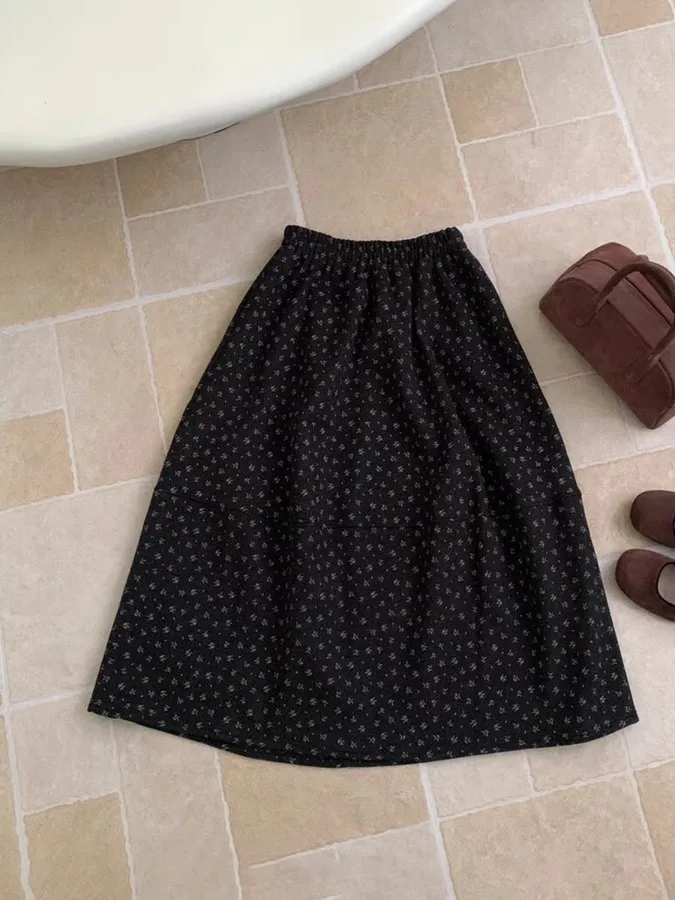 Falda Midi con Estampado Floral para Mujer, Otoño Invierno, Estilo Informal para el Trabajo, Falda Tipo Paraguas, Tul Hinchado, Largo hasta la Rodilla, Primavera Verano