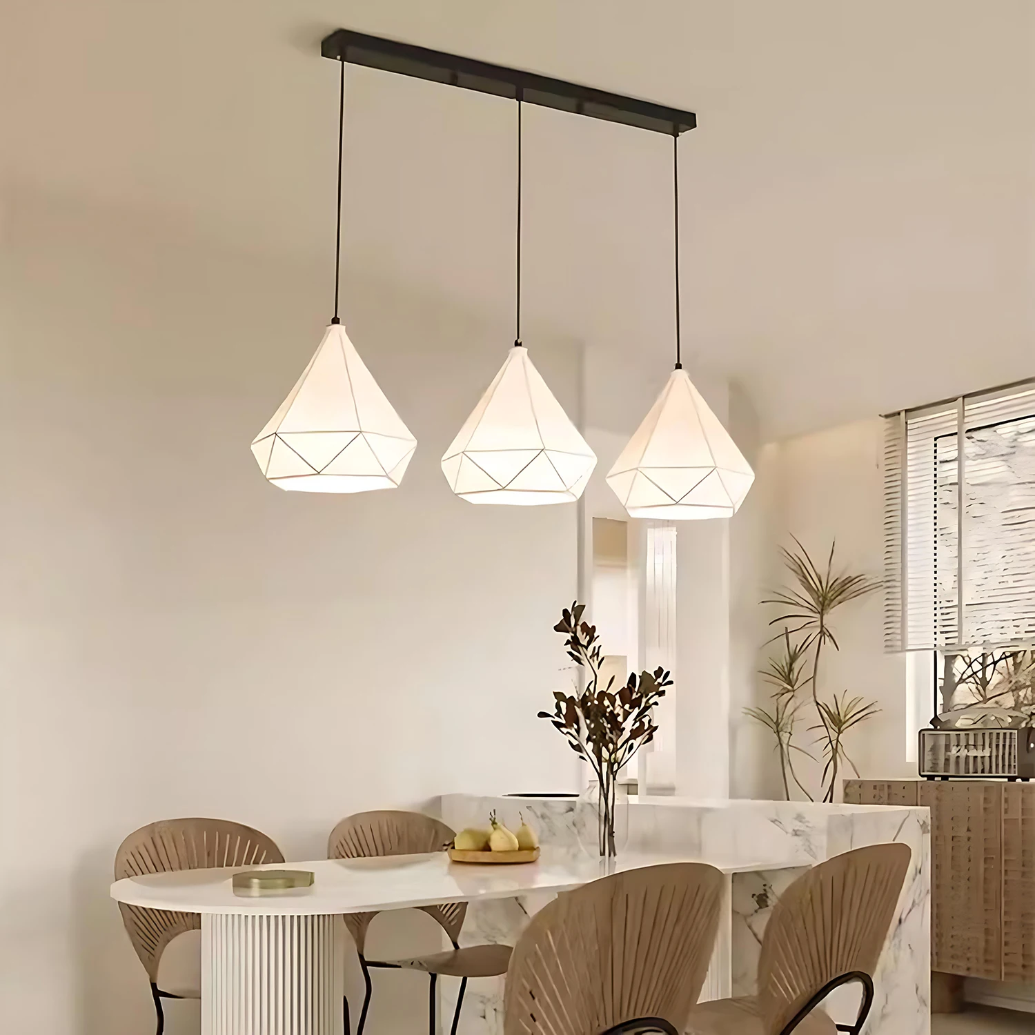 White Silk Pendant Lamp Diamond Model Chandelier For Bedroom Kitchen Table Island Creative Minimalist Design Hanging Light