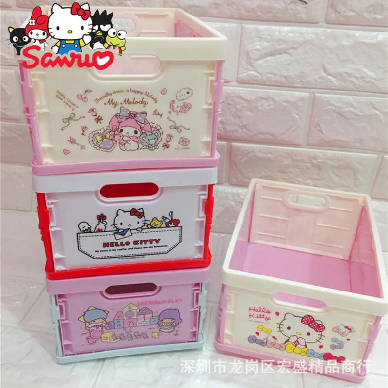 Sanrio Melody Kuromi Hello Kitty Cinnamoroll Pochacco No Cap KT Desktop Folding Storage Box Plastic Dust Debris Storage Box