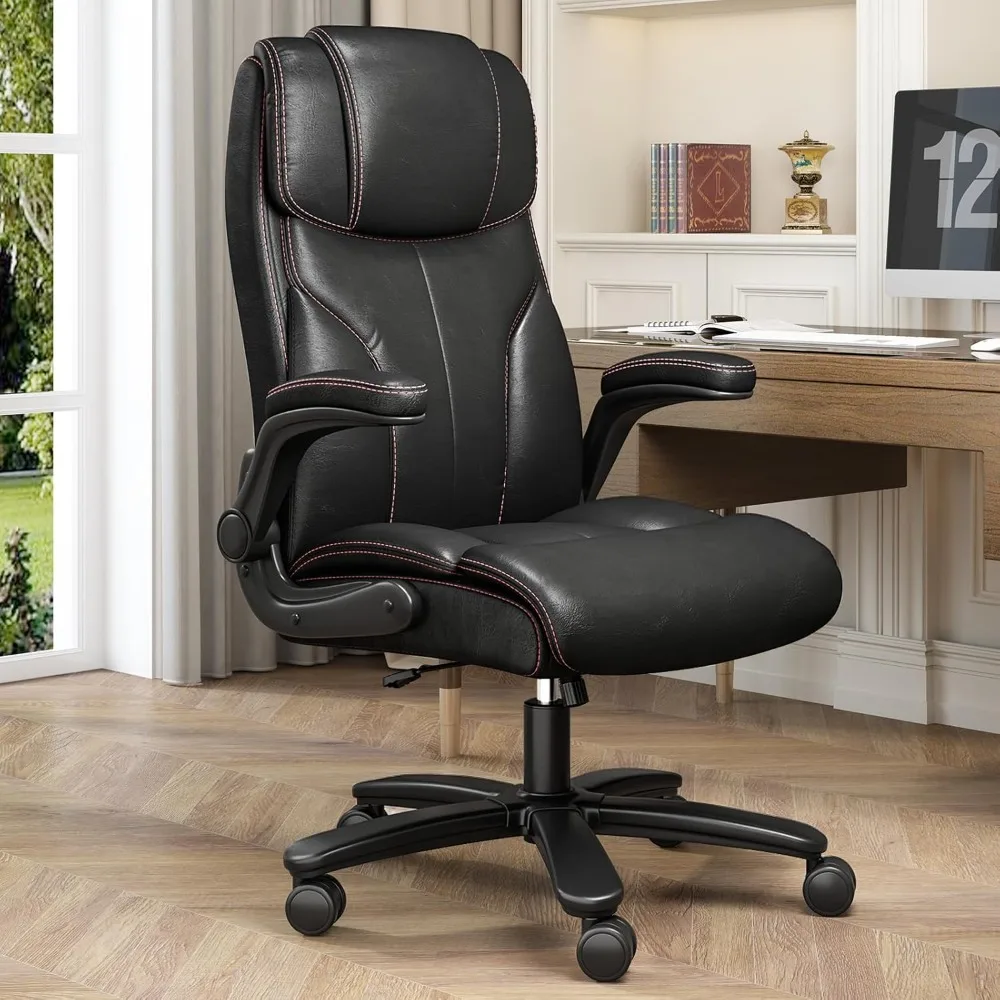 

office chair big and tall 400lbs, high back executive office chair flip up arms, breathable leather home office computer desk ch