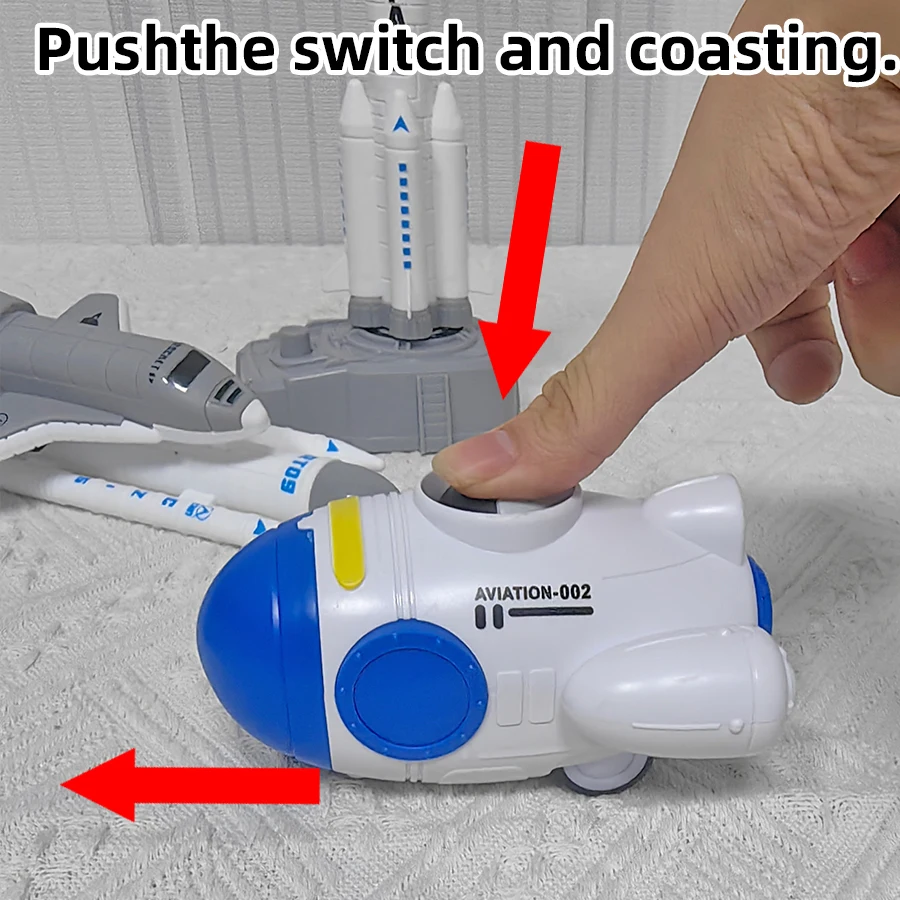 Conjunto de brinquedos da série espacial infantil, capaz de lançar foguetes de aviação, vaivém + vaivém de imprensa, carro de brinquedo de foguete de imprensa