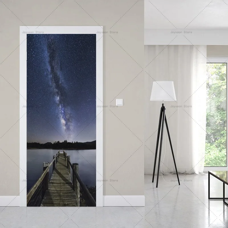 Creativo Aurora Star Door Sticker porta in legno ristrutturazione decorazione Sticker PVC soggiorno camera da letto carta da parati da parete