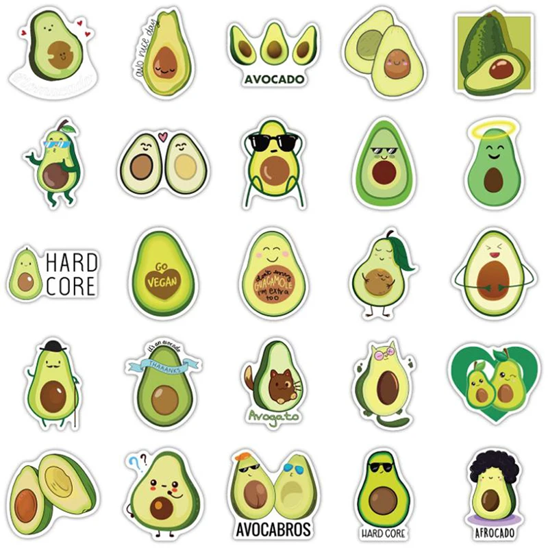 Heißer Verkauf 50pcs Cartoon Avocado Aufkleber Gitarren koffer Laptop Helm Graffiti Aufkleber