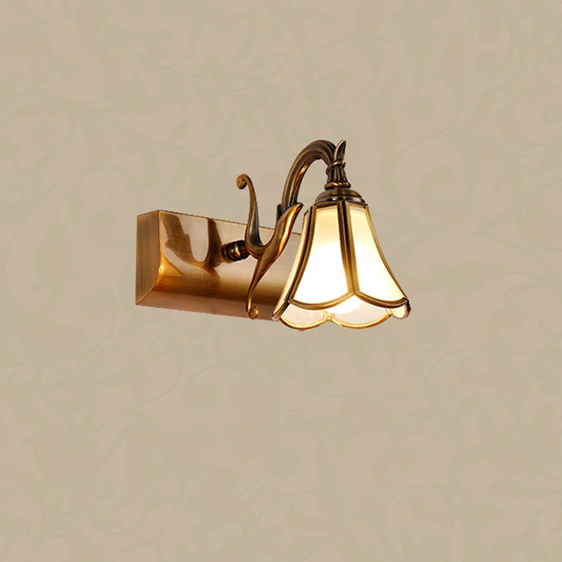 Single Head Mirror Cabinet Wall Light Glass Retro Bronze Bedside Lamp Foyer Bedroom Aisle Europe Decoration Sconce