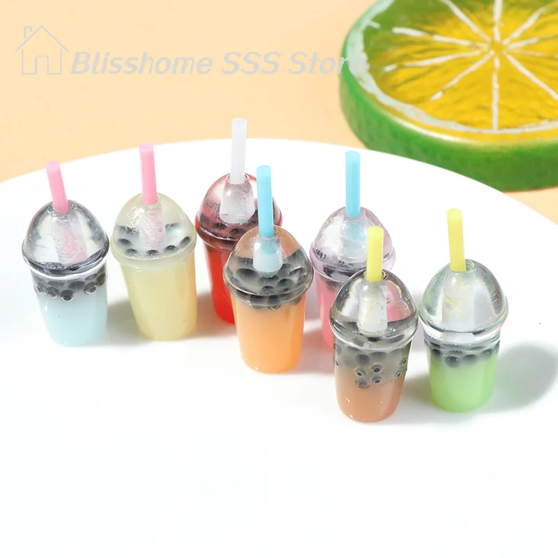 【S】5Pcs 1:12 Dollhouse Miniature Pearl Milk Tea Cups Dolls Kitchen Food High Quality Durable Material Practical Use