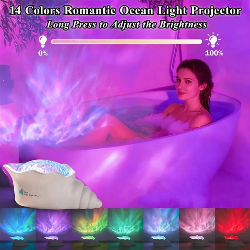 USER FRIENDLY-Conch Ocean Wave Light Projector, Colors Changing Lamp With Dynamic Ripple Light, Mood Lighting With Memory