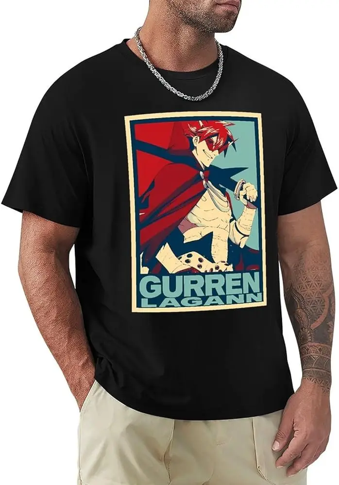 Gurren Anime Lagann Shirt Men's Ventilation Comfortable Crew Neck Tee Top Youth Trend Versatile