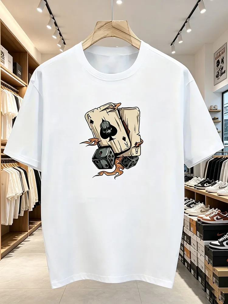 Men's Fashion Printed T-Shirt, a Perfect Winning Combination of Playing Cards and Dice Pattern