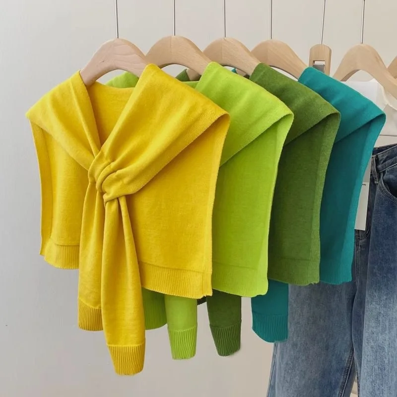 

Модная новая вязаная накидка-шаль для женщин, для помещений с кондиционером, декоративная, солнцезащитная, с укороченным рукавом на плечо