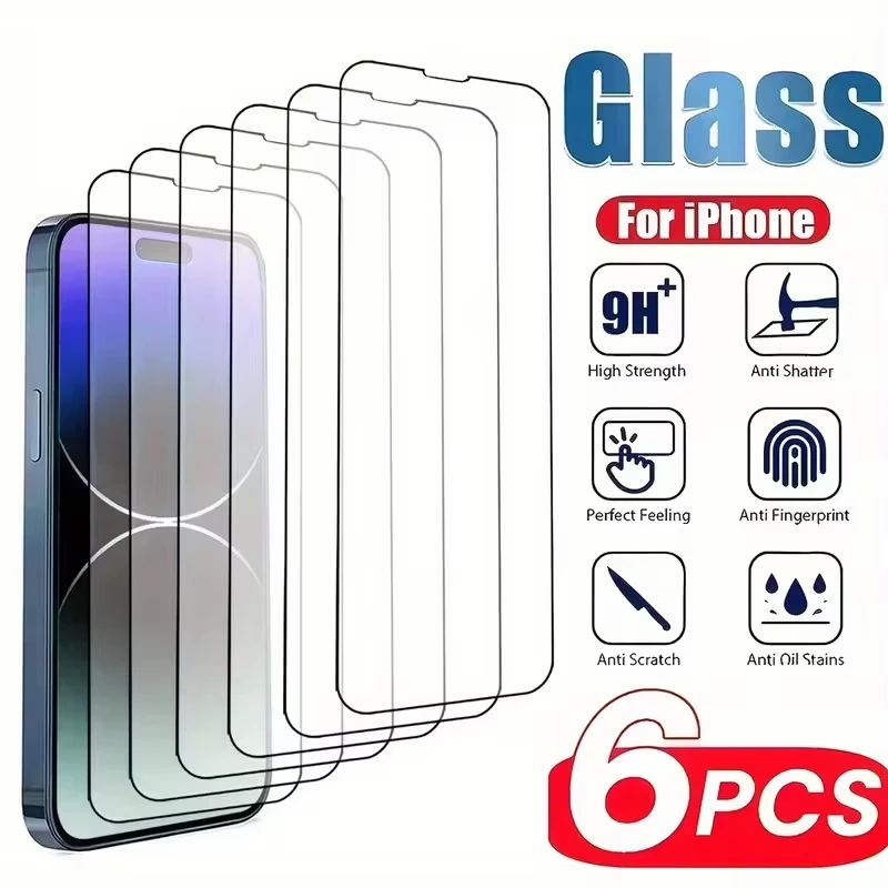 Image of 6 Stück Panzerglas für iPhone 17 Air 18 16 15 14 13 12 11 Pro Max Mini Displayschutzfolien für iPhone 16e 13 Mini XS XR 7 8 Plus
