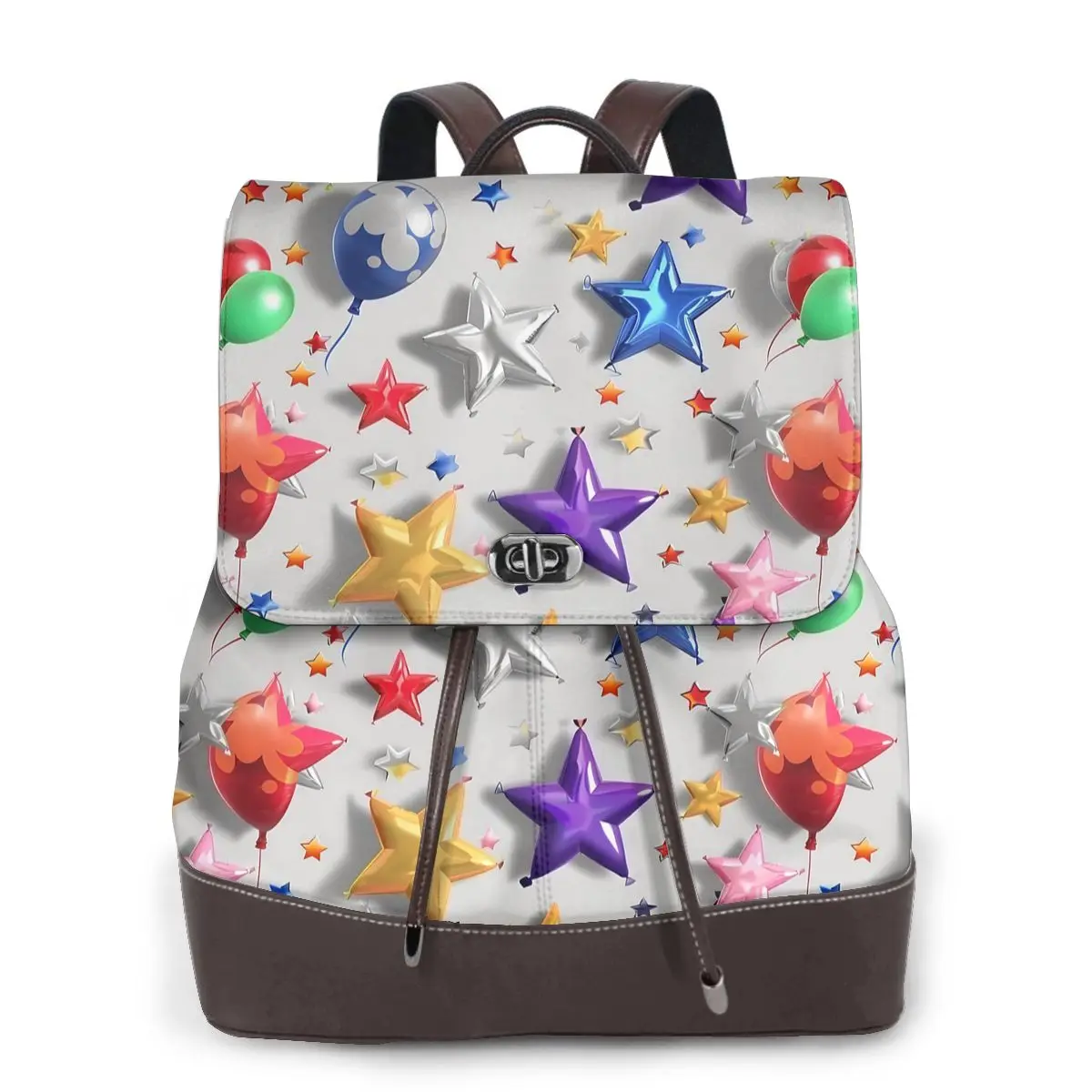 반짝이는 별 풍선 3D 패턴 새로운 핫 여성 백팩 디자이너 고품질 가죽 심플 패션 대용량 백팩