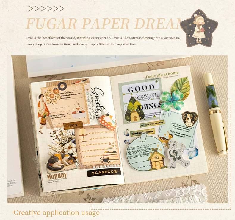 Journal GO 30 Seiten Collage-Stickerbuch Sugar Wrap Dream Vintage Girl House Label Landschaftsmaterial Kreatives Journal-Schreibwarenset – Detail 10